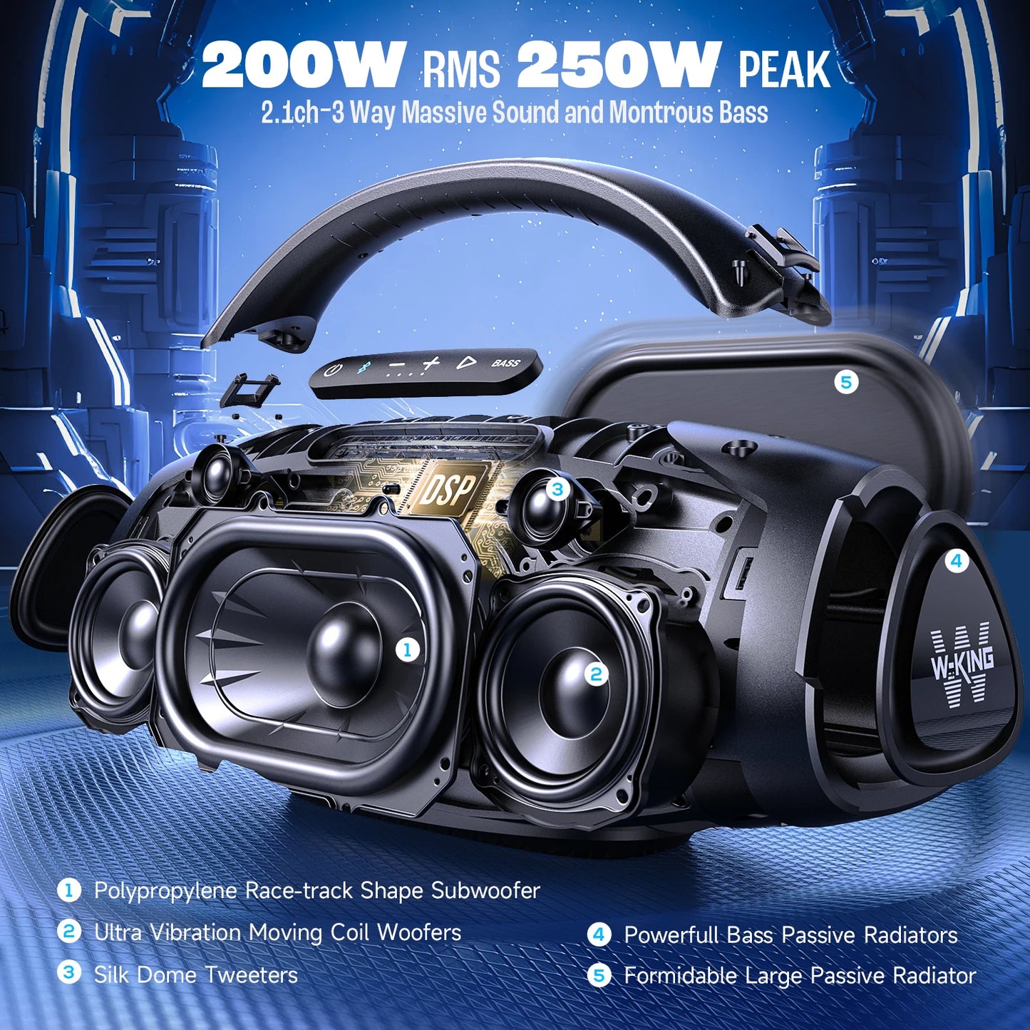 200W Portable Bluetooth Speakers,