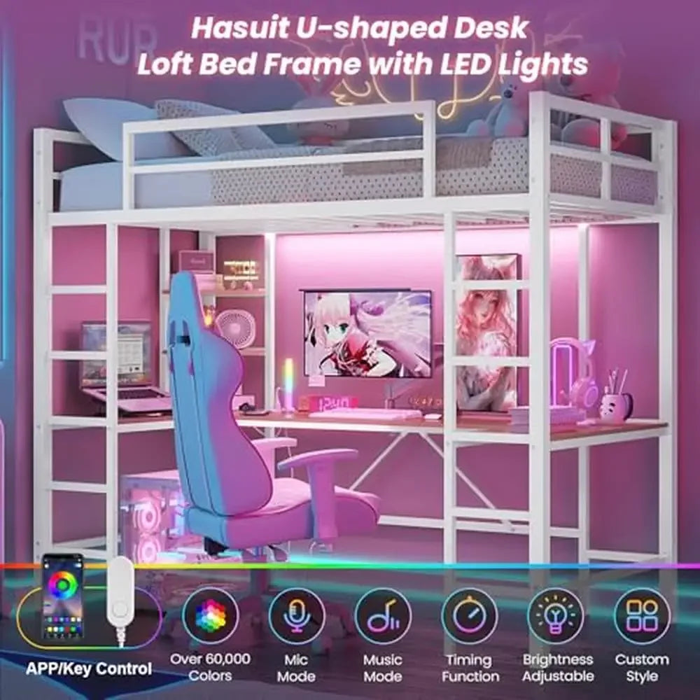 Twin Loft Bed with U-Shaped Desk