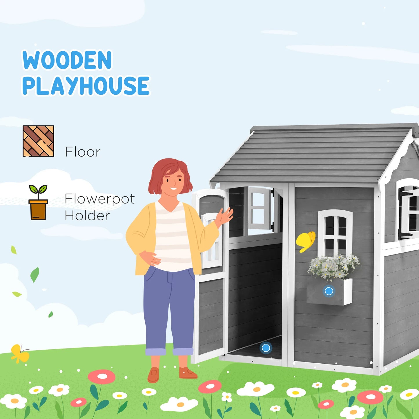 Outdoor Wooden Playhouse with Floor