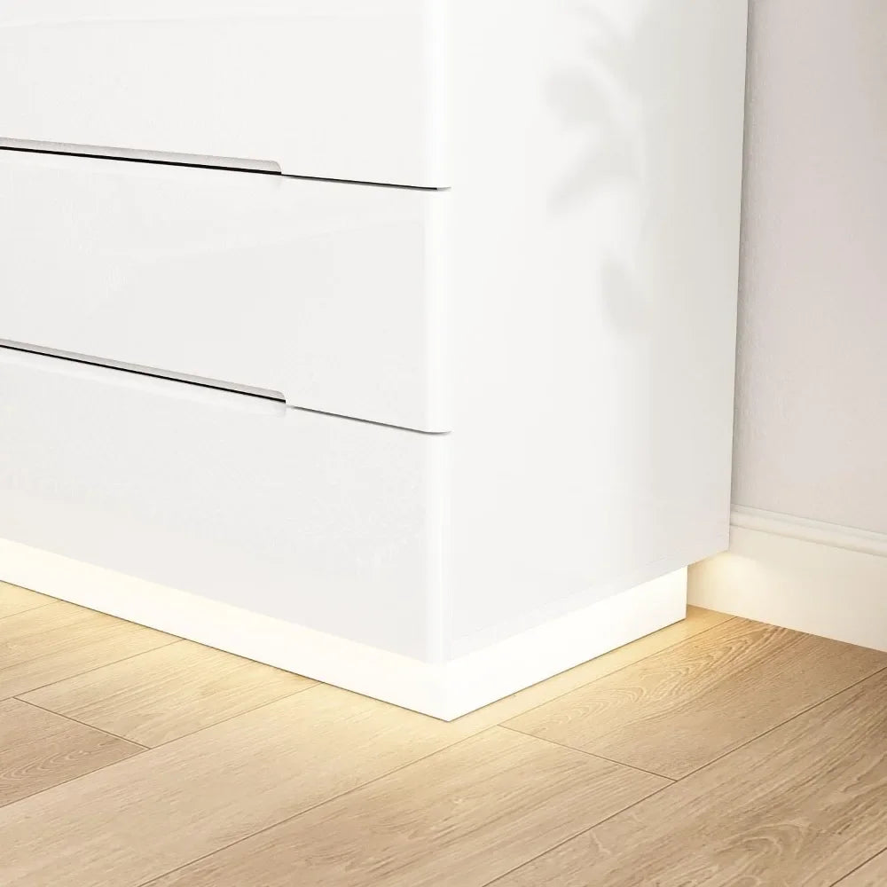 High Gloss Dresser with Lights,Modern Glossy Dresser, Chest of Drawers 8 Drawer Dresser, Contemporary Dressers for Bedroom White