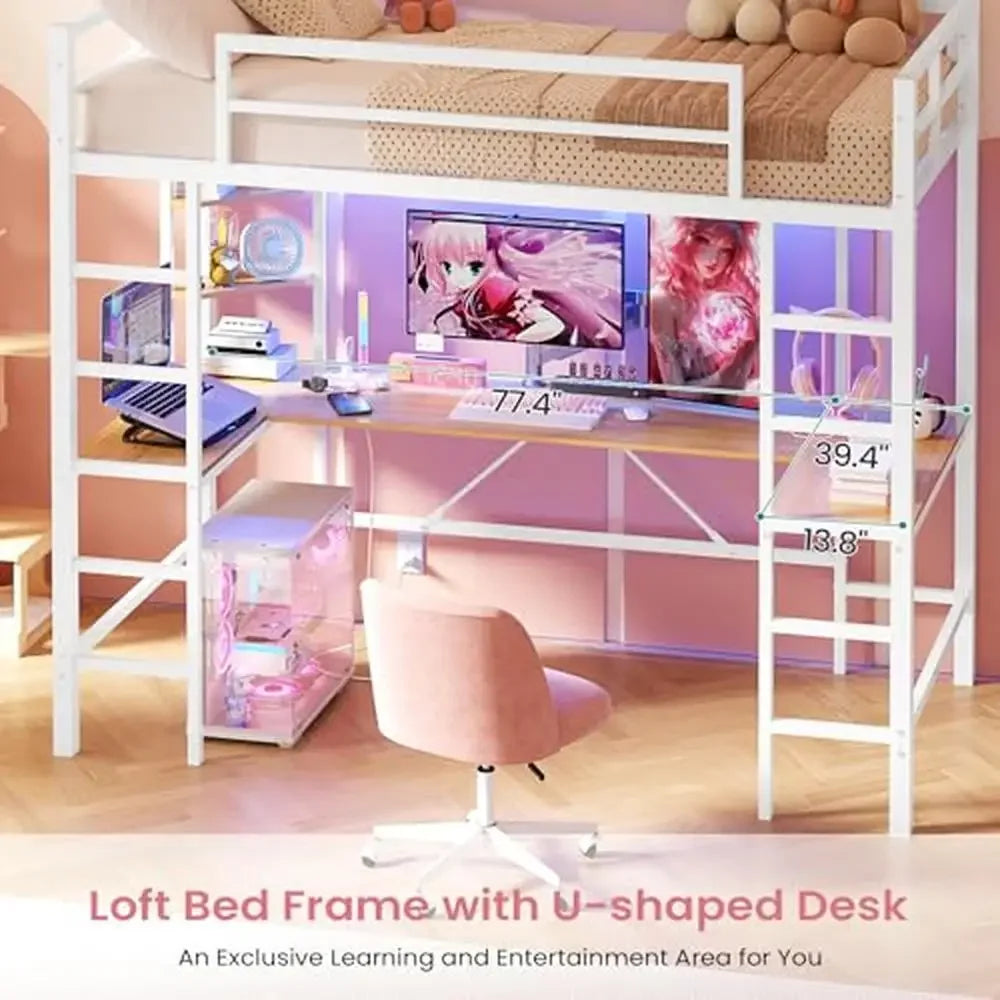 Twin Loft Bed with U-Shaped Desk