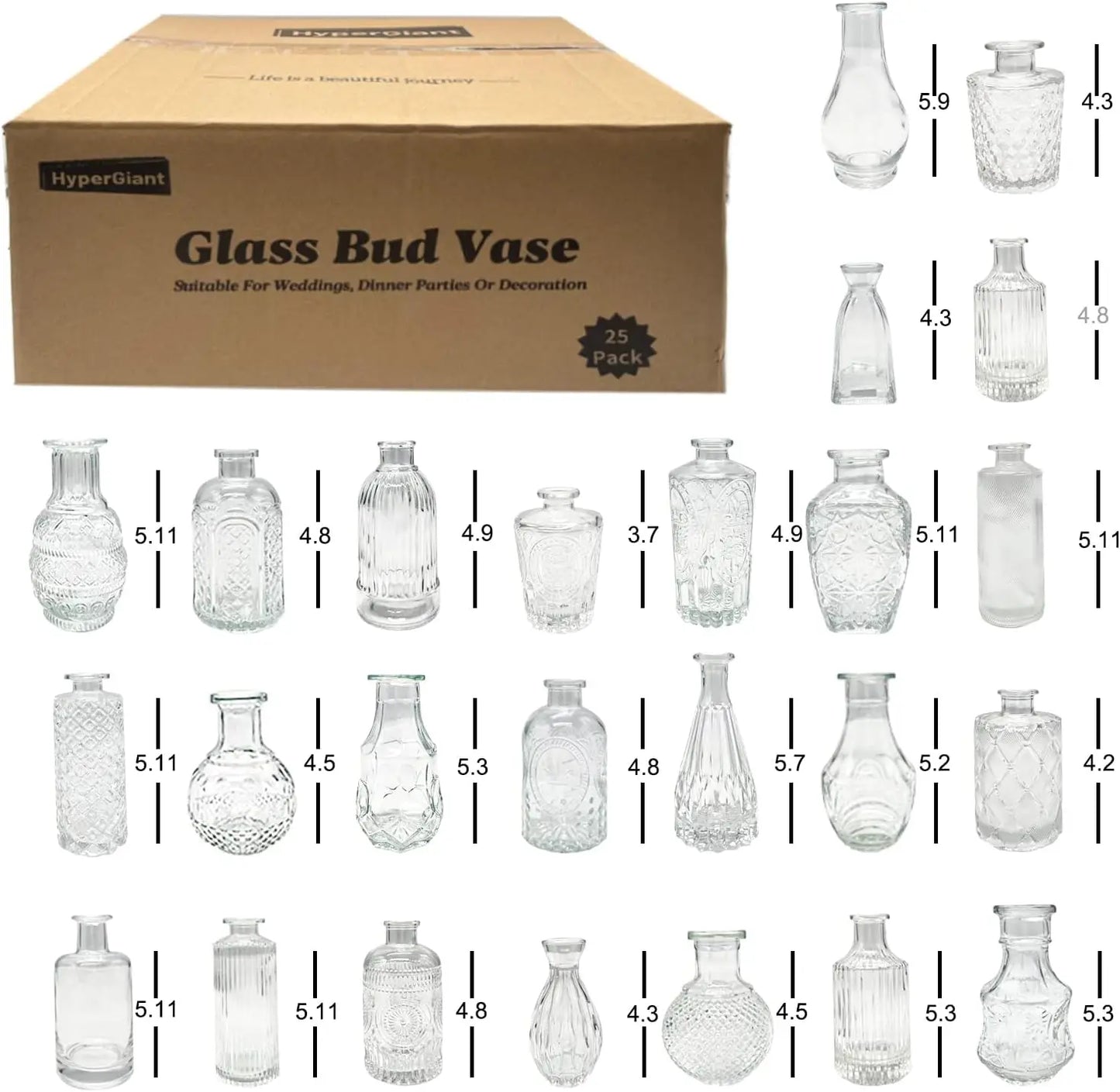 Glass Bud Vases Set Of 25