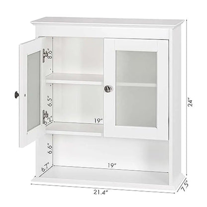 Adjustable Shelf Wall Mounted Bathroom Cabinet Organizer Glass Doors Modern Design Easy Assembly Multipurpose Storage Solution