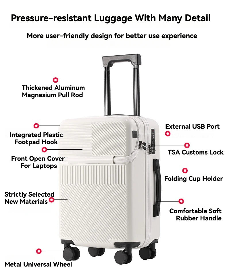 2024 New Durable  Large Capacity Luggage Sets Suitcase Front Open USB Charging Men Carry-On Travel 20/22/24/26