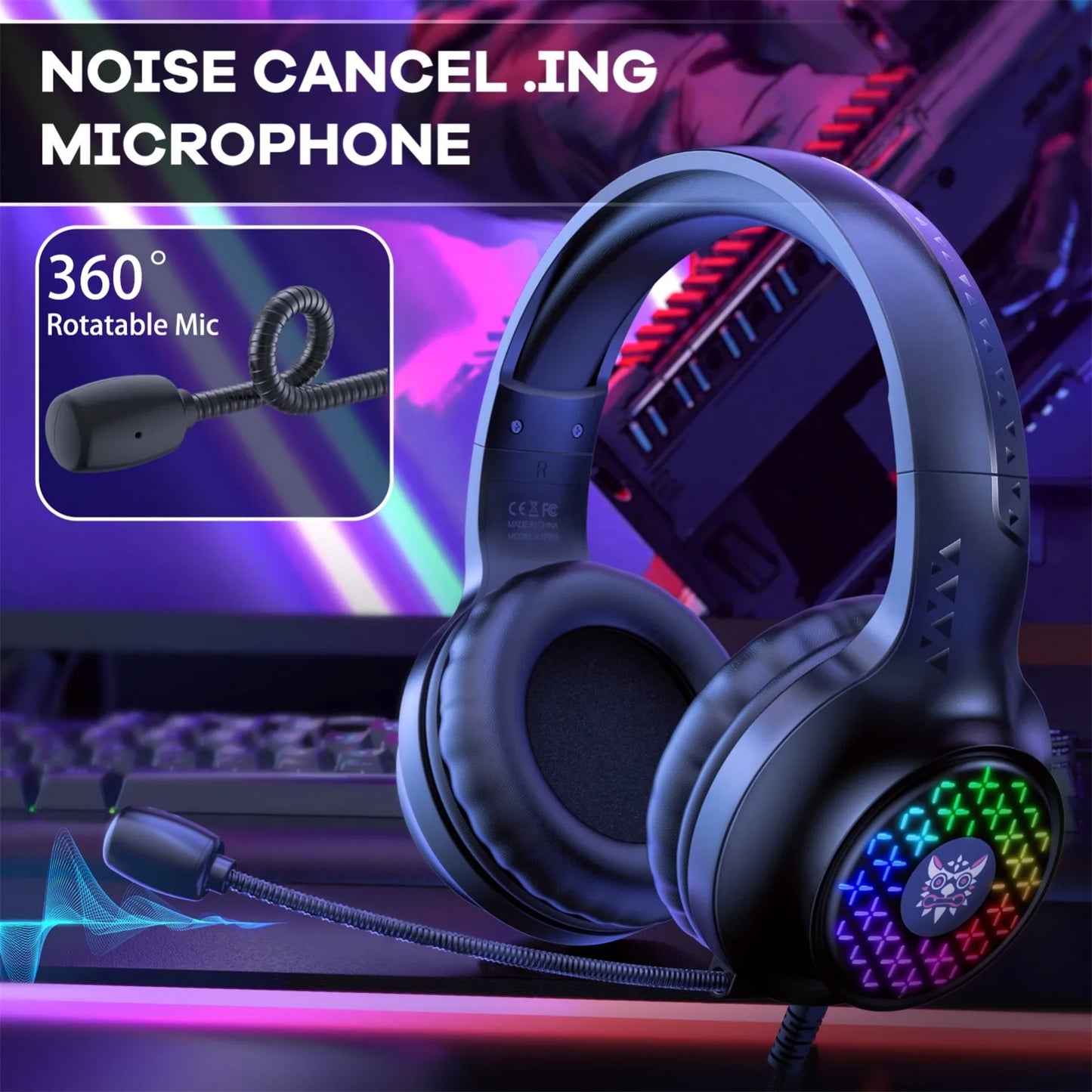 For Pc 3.5mm Gaming Headset With Noise Cancelling Mic Surround Sound Wired Headset With Rgb Lights Gaming Master Mh751/ Mh752