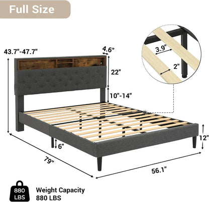 Full and Queen Bed Frames with Charging Station,