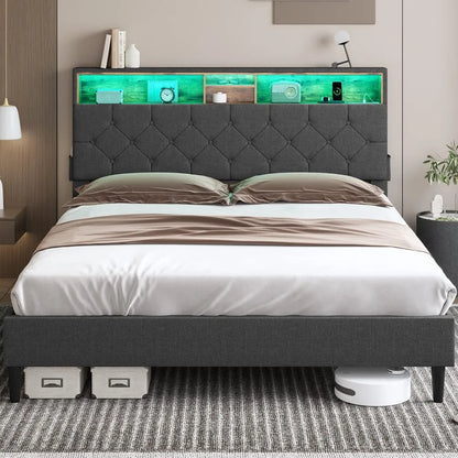 Full and Queen Bed Frames with Charging Station,