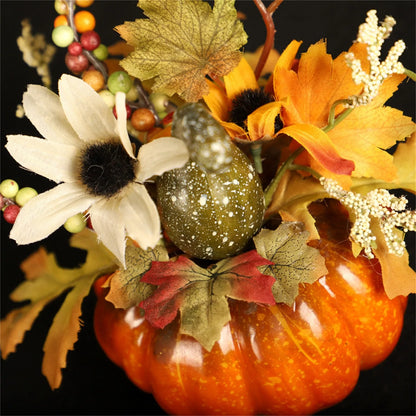 Fake Pumpkins With Artificial Flowers For Halloween House Party Thanksgiving Fall Ornaments Home Table Centerpiece Kitchen Decor