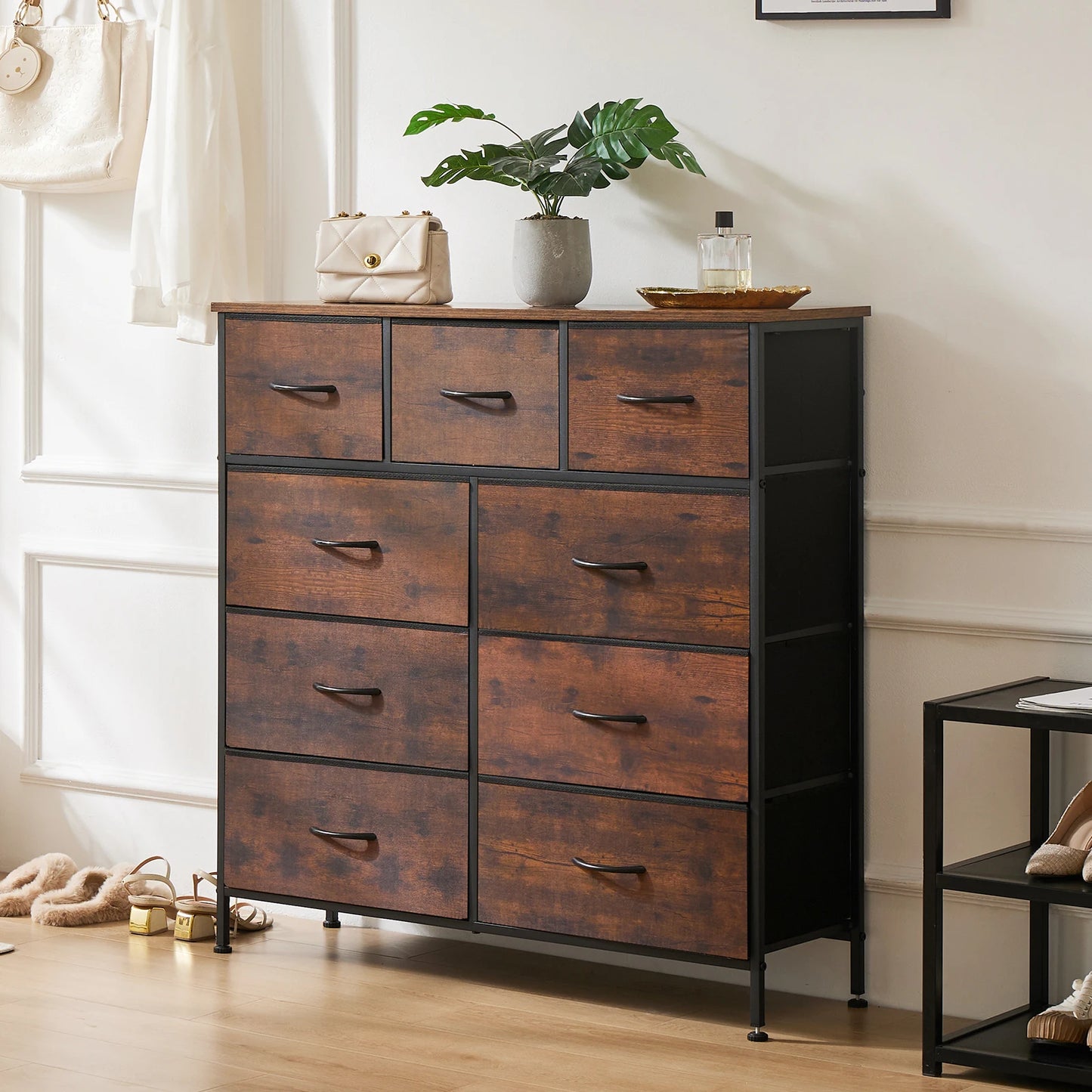 Dresser with 9 Fabric Drawers