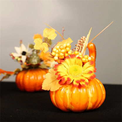 Fake Pumpkins With Artificial Flowers For Halloween House Party Thanksgiving Fall Ornaments Home Table Centerpiece Kitchen Decor