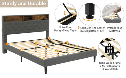 Full and Queen Bed Frames with Charging Station,