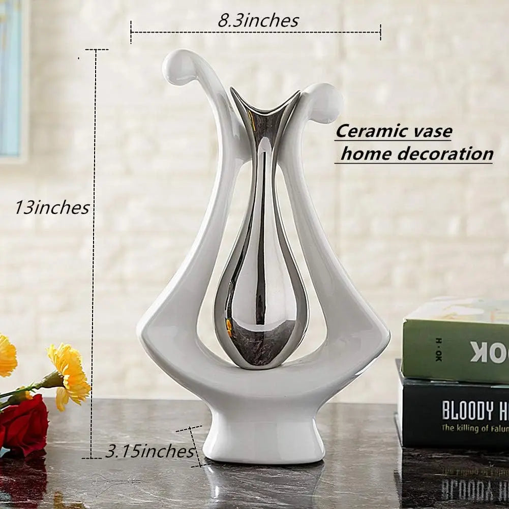 Anding Ceramic Vase Statue Silver Vase White Home Decoration Pottery Decorative Sculpture Dried Flower (Silver Wndinghite