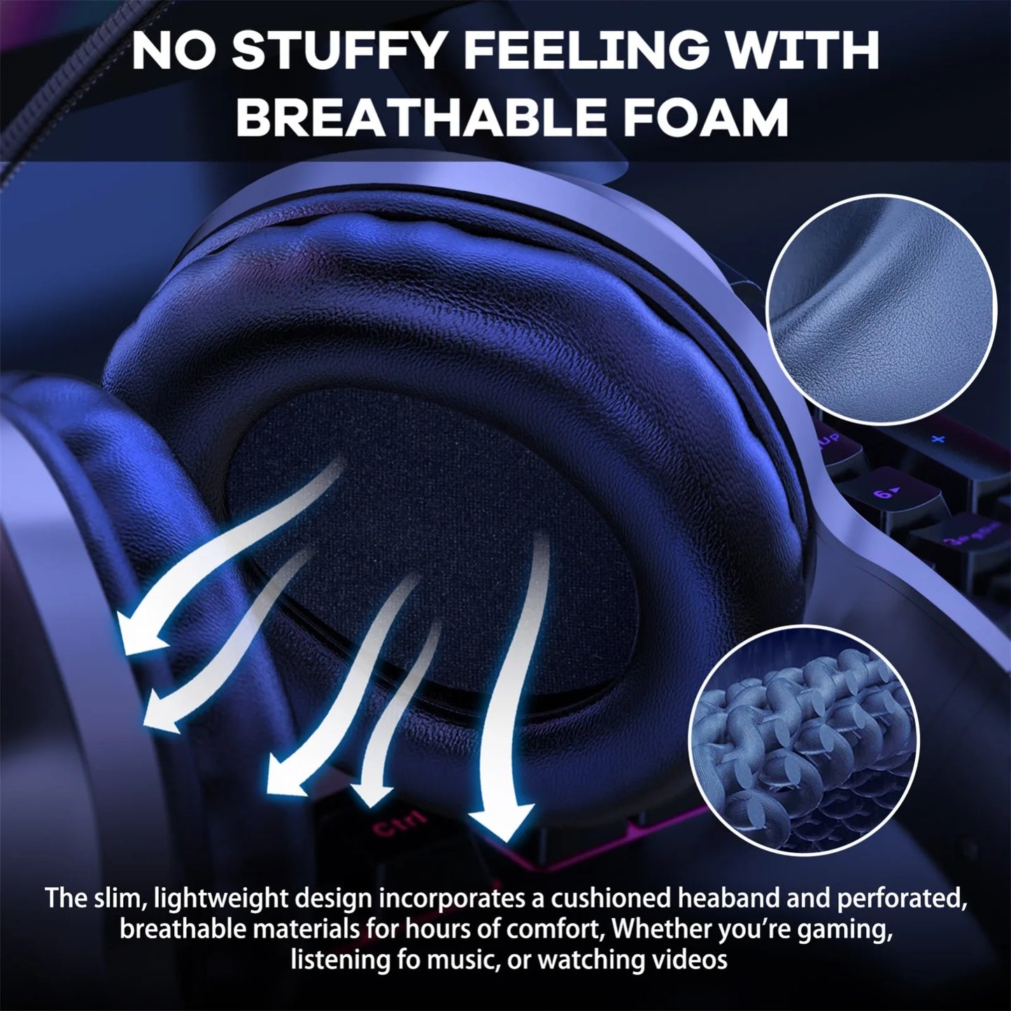 For Pc 3.5mm Gaming Headset With Noise Cancelling Mic Surround Sound Wired Headset With Rgb Lights Gaming Master Mh751/ Mh752