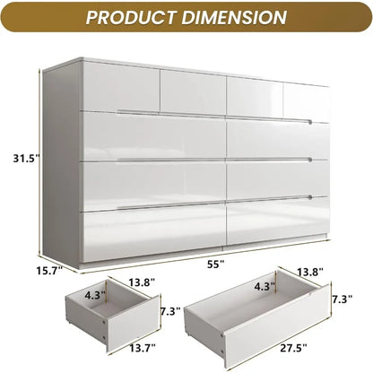 10 Drawer White Dresser for Bedroom