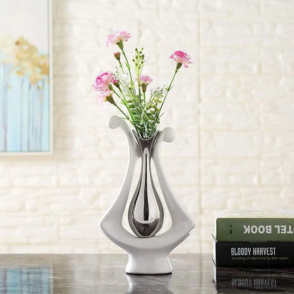 Anding Ceramic Vase Statue Silver Vase White Home Decoration Pottery Decorative Sculpture Dried Flower (Silver Wndinghite