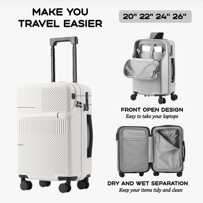 2024 New Durable  Large Capacity Luggage Sets Suitcase Front Open USB Charging Men Carry-On Travel 20/22/24/26