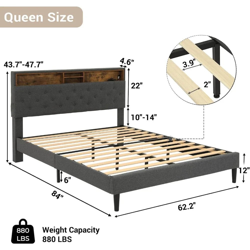 Full and Queen Bed Frames with Charging Station,