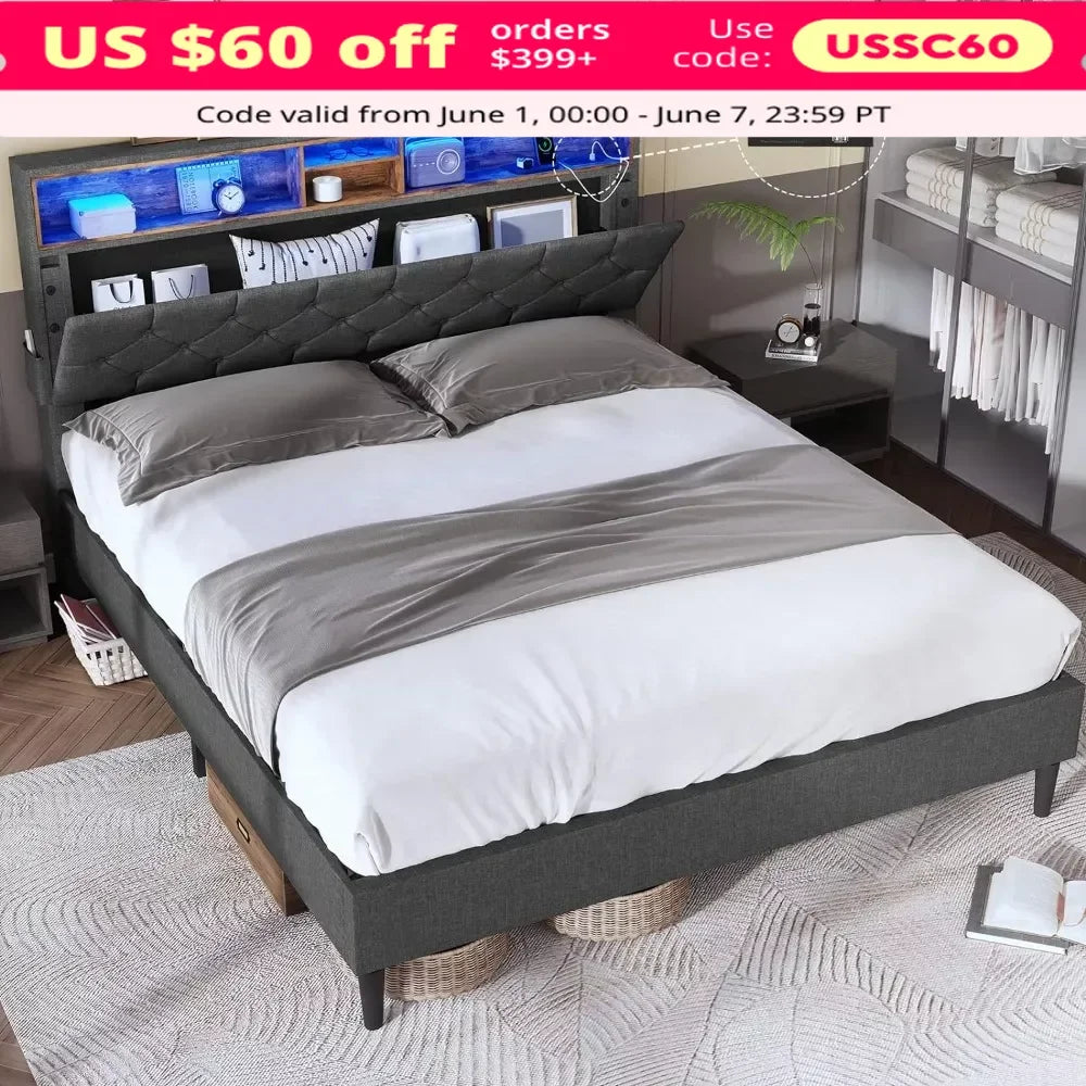 Full and Queen Bed Frames with Charging Station,