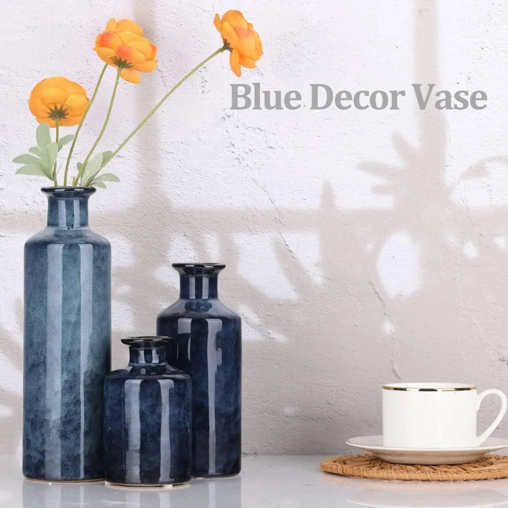 3 pcs Blue Ceramic Vases Set