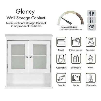 Adjustable Shelf Wall Mounted Bathroom Cabinet Organizer Glass Doors Modern Design Easy Assembly Multipurpose Storage Solution