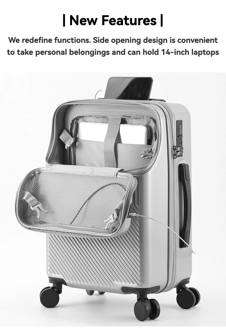 2024 New Durable  Large Capacity Luggage Sets Suitcase Front Open USB Charging Men Carry-On Travel 20/22/24/26