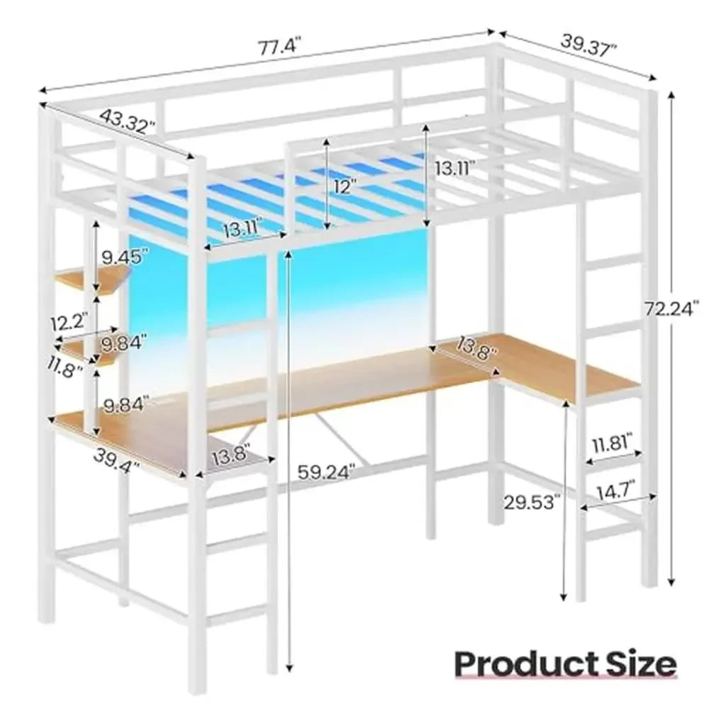 Twin Loft Bed with U-Shaped Desk