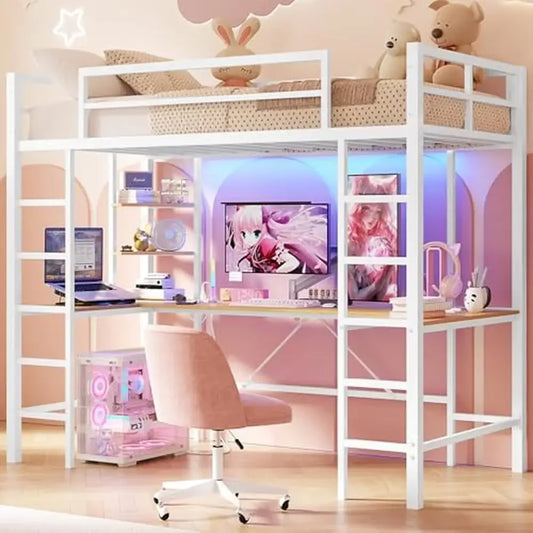 Twin Loft Bed with U-Shaped Desk