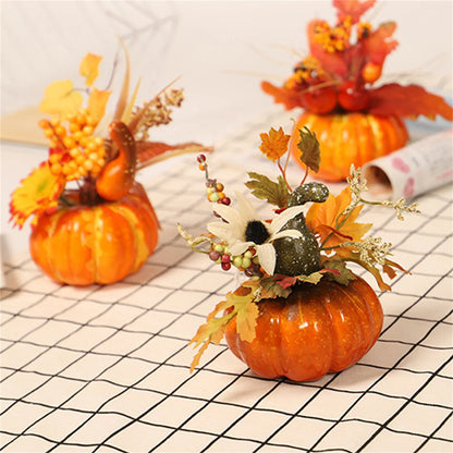 Fake Pumpkins With Artificial Flowers For Halloween House Party Thanksgiving Fall Ornaments Home Table Centerpiece Kitchen Decor