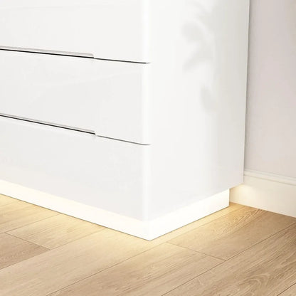 High Gloss Dresser with Lights,Modern Glossy Dresser, Chest of Drawers 8 Drawer Dresser, Contemporary Dressers for Bedroom White