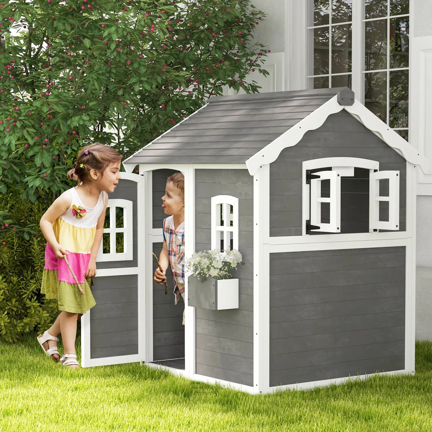 Outdoor Wooden Playhouse with Floor
