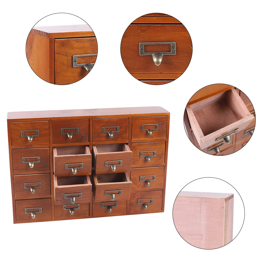 Antique Apothecary Cabinet With 16 Drawers Wood Box Desk Drawer Organizer Box Multi-drawer Organizer Sorting Storage