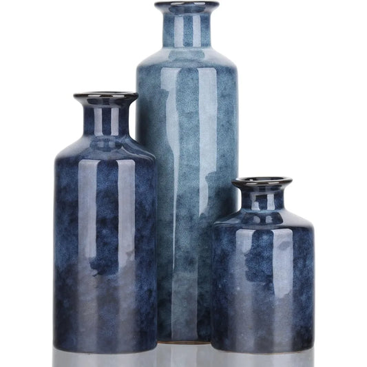 3 pcs Blue Ceramic Vases Set